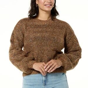 LA JOIE NWT Brown Mixed Stitch Raised Knit Balloon Sleeve Relaxed Fit Sweater 2X